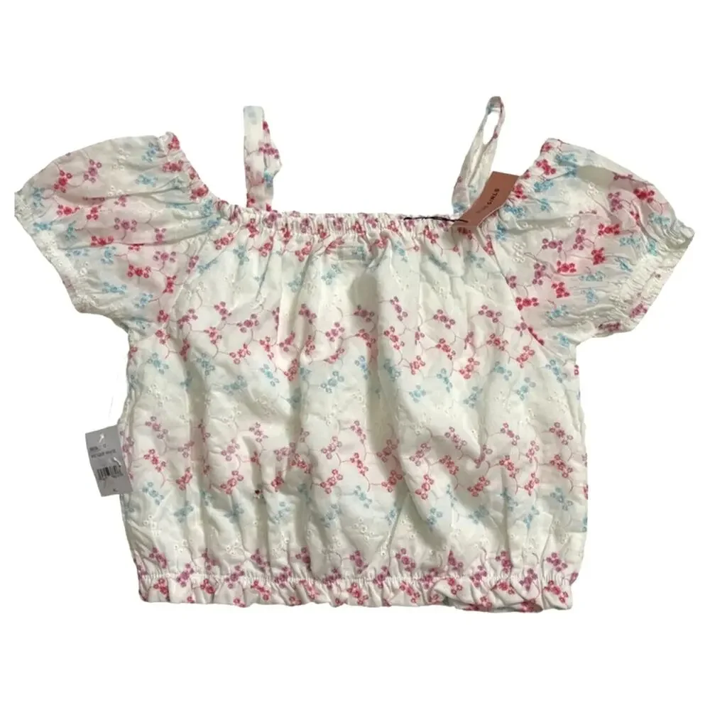 BCBG Girls White Floral Embroidered Eyelet Off Shoulder Summer Top XL NWT